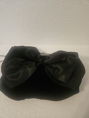Neiman Marcus Black Satin Evening Frame Clutch with Crystal Kiss Lock